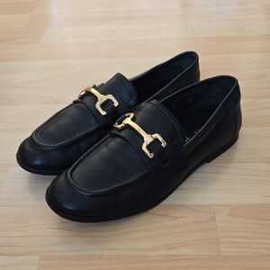 Zara Black Loafers with Gold Buckles Size 38